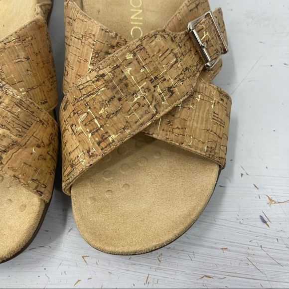 VIONIC Dorie Slide Sandals Gold Cork Buckle Women's 10 - Picture 5 of 12